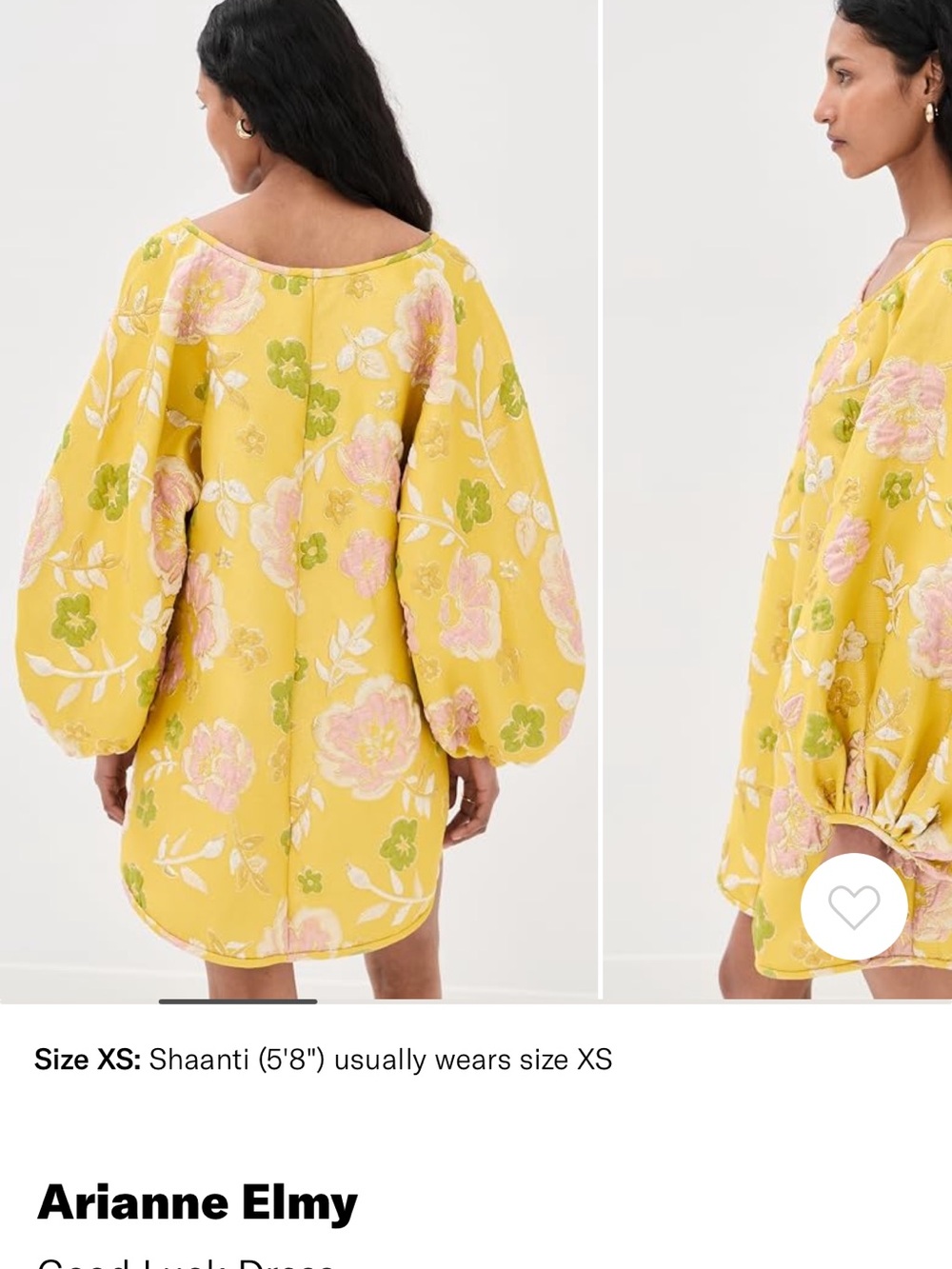 Arianne Elmy Good Luck Dress Yellow Floral Puff-Sleeve size small